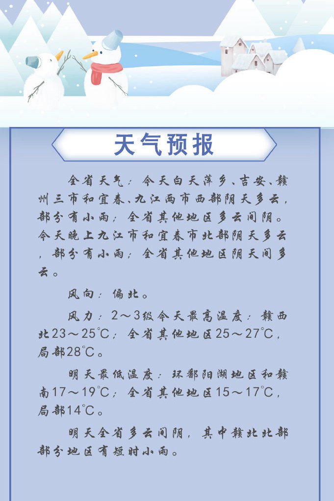 江西11月16日早间天气预报